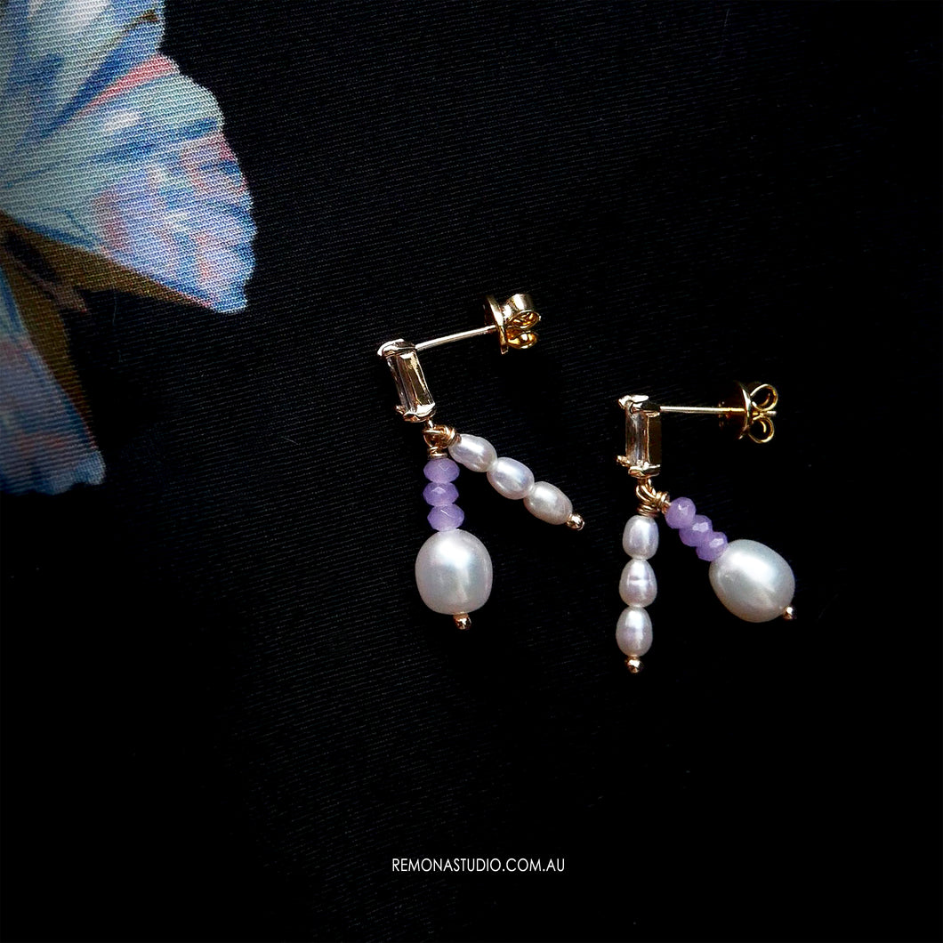 Twin Pearls in Purple - earring studs